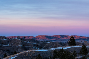 Scenic view at sunset of ridges and buttes