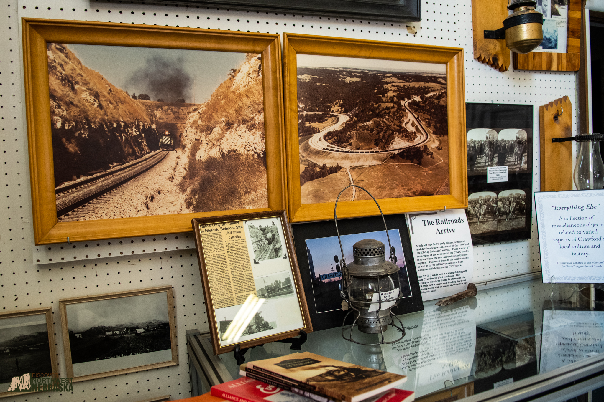 Railroad Exhibits at local museum including photos and newspaper clippings