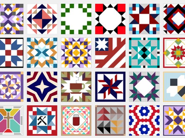 A photo array of barn quilt squares