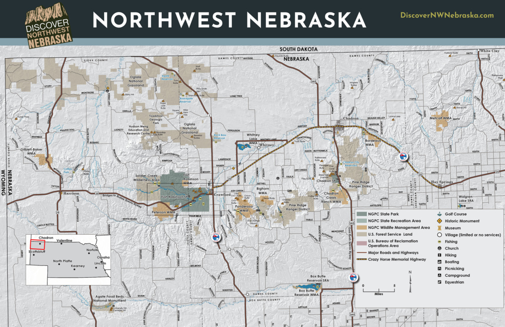 Map of Northwest Nebraska featuring gravel roads and points of interest
