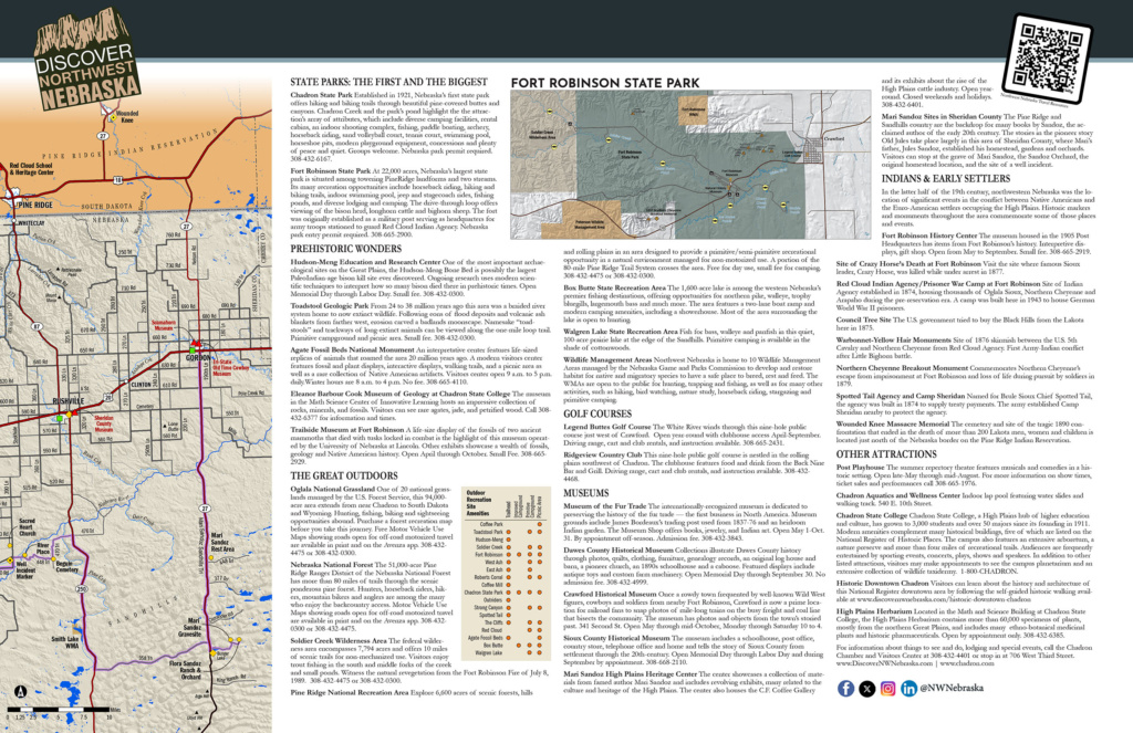 Back page of Northwest Nebraska map with information about various attractions.