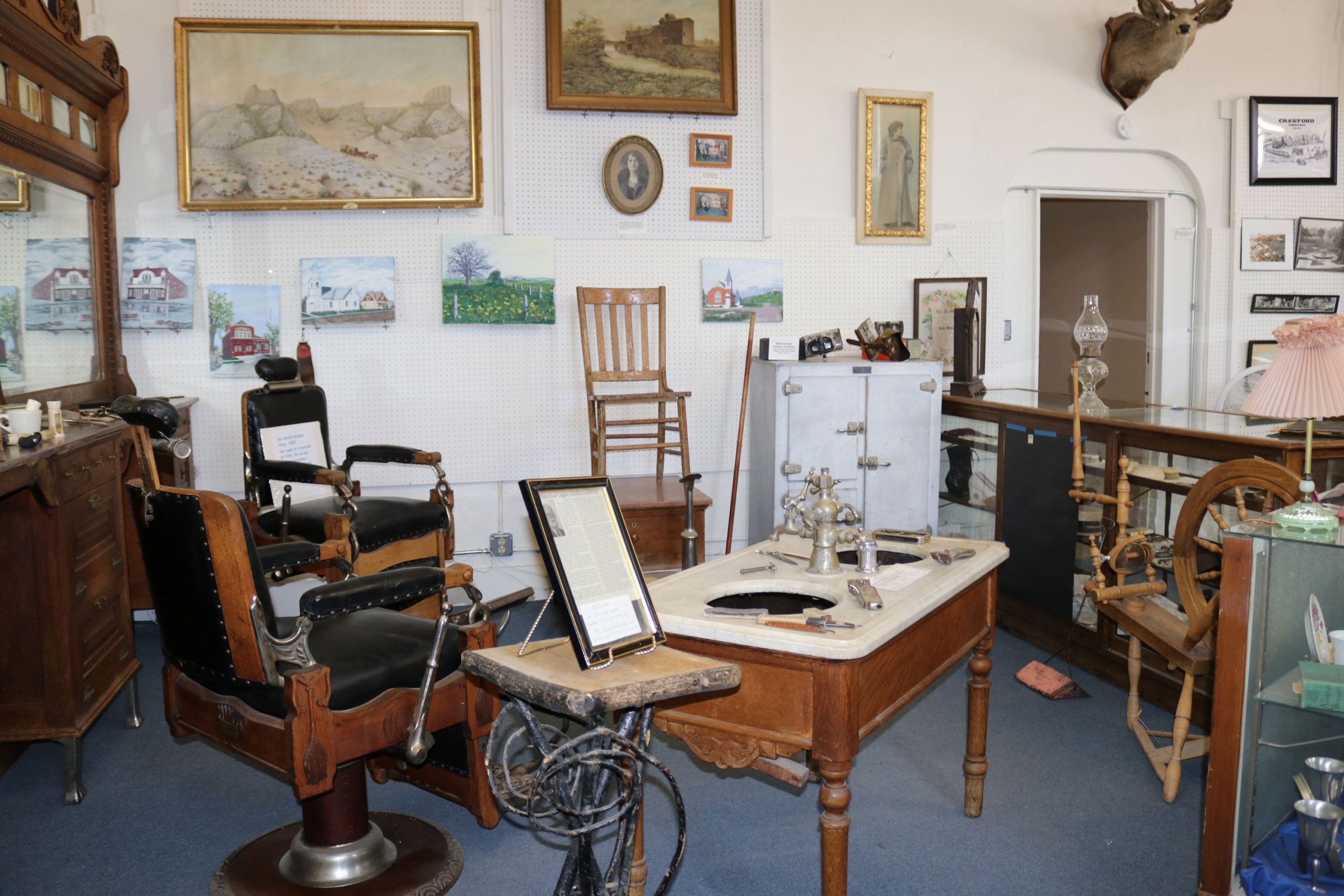 A replica of an early American doctor's office.