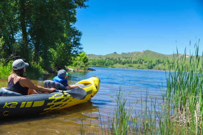 family kayaking