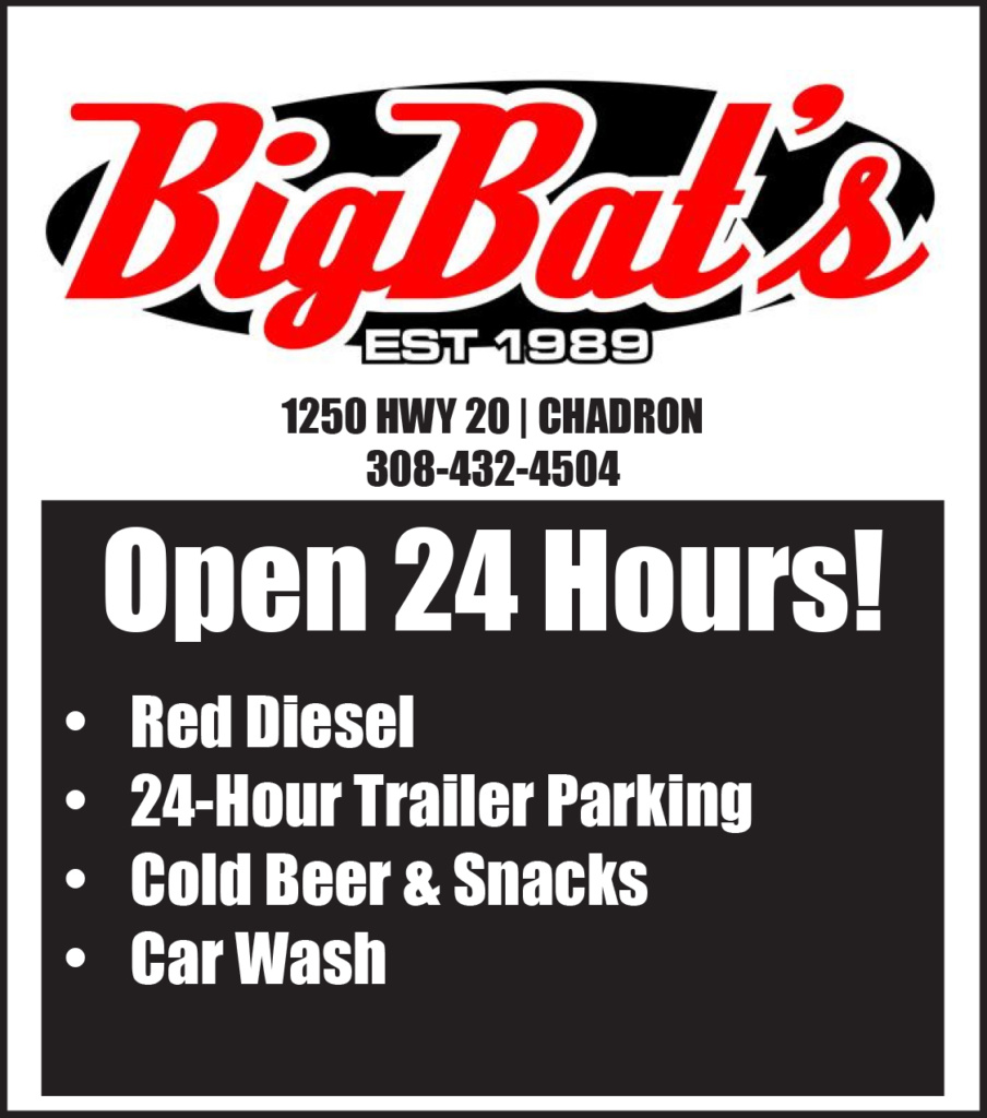 Ad for Big Bat's convenience store in Chadron, NE, located at 1250 Hwy 20.