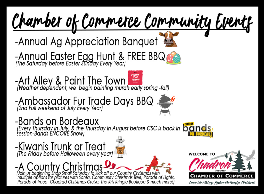 Ad for the Chadron, Nebraska Chamber of Commerce. Visit https://www.chadron.com/ for more information.
