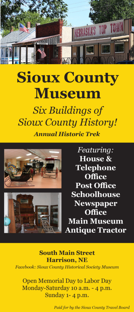Ad for the Sioux County Historical Museum. Follow on Facebook at https://www.facebook.com/profile.php?id=100057637710617#