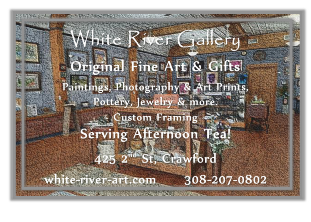 Ad for White River Gallery in Crawford, NE. Visit http://www.white-river-art.com/ for more information.