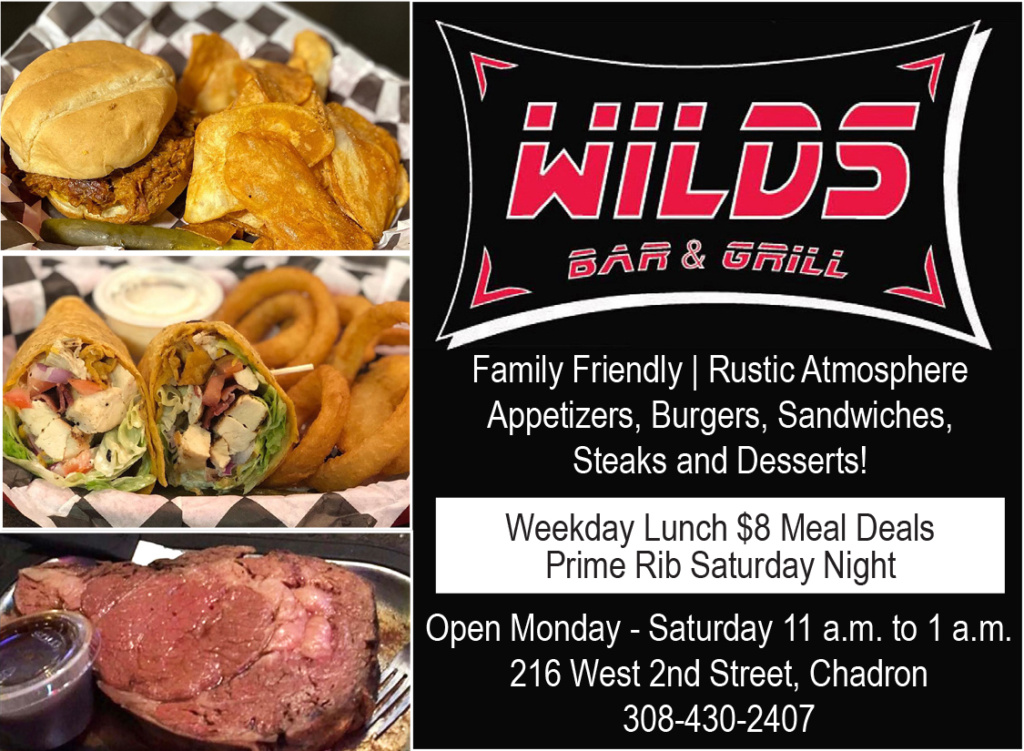 Ad for Wild's Bar and Grill in Chadron, NE. Follow at https://www.facebook.com/BarWilds for more information.