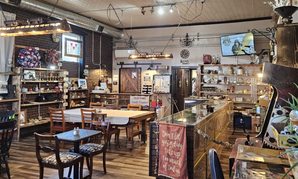 A store with shelves of product.