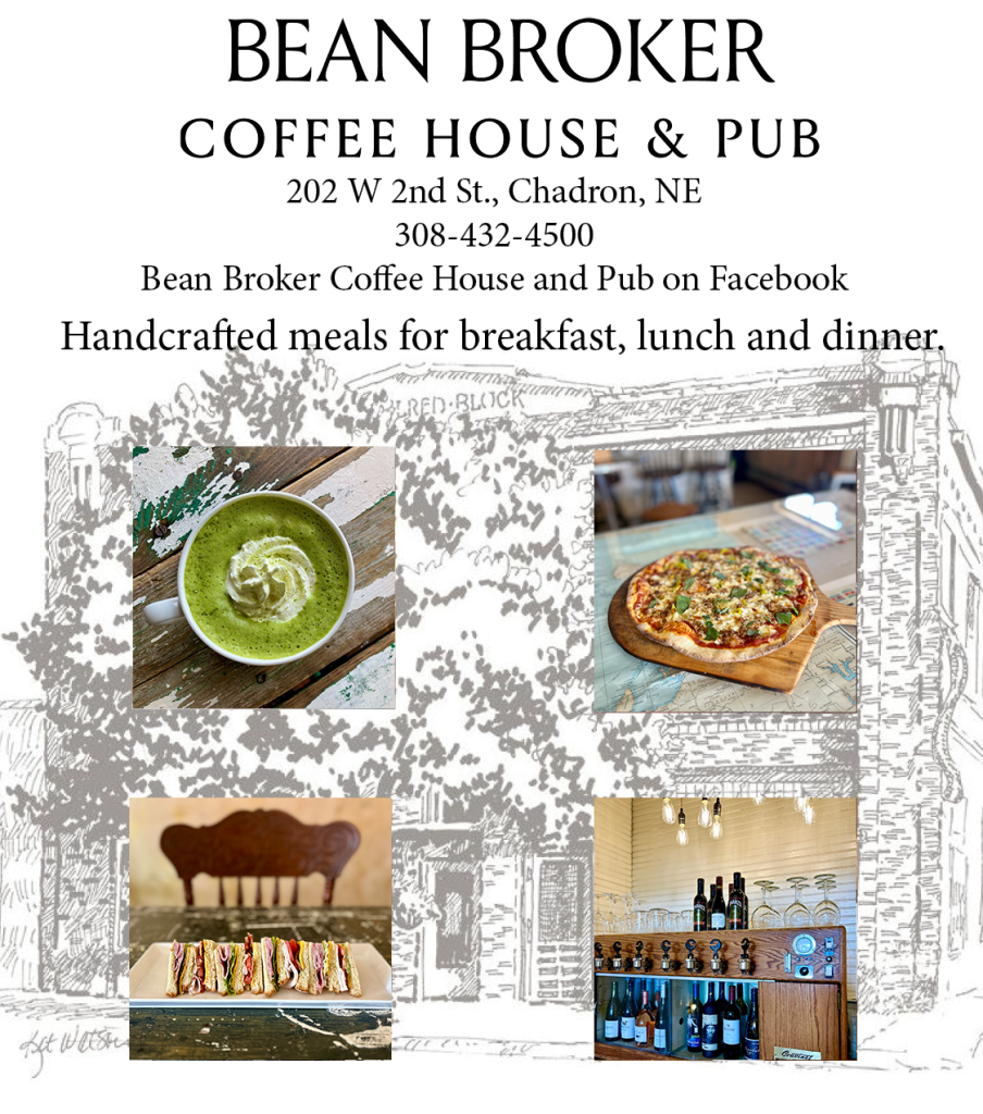 Ad for Bean Broker Coffee House and Pub in Chadron, NE. Visit https://beanbroker.net/ for more information.