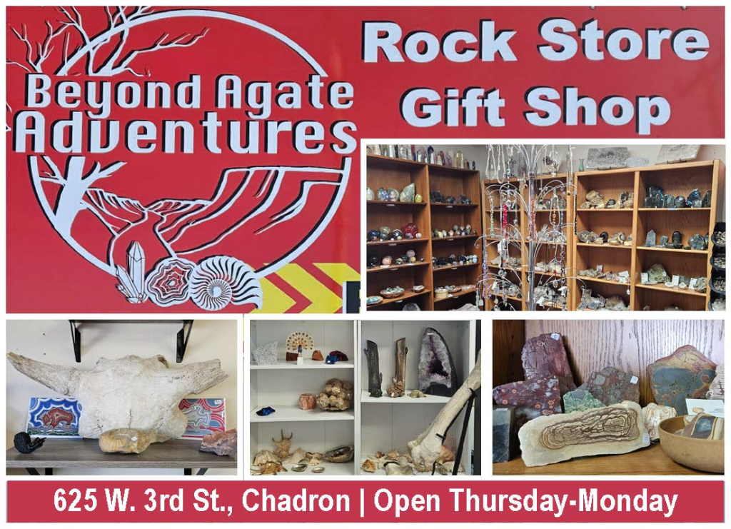 Ad for Beyond Agate Adventures in Chadron, NE. Visit https://www.facebook.com/profile.php?id=100091695579776 for more information.