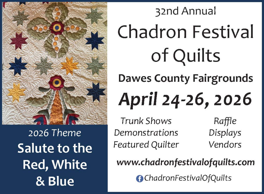Ad for Chadron Festival of Quilts in Chadron, NE. Visit https://www.chadronfestivalofquilts.com/ for more information.