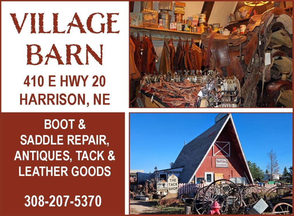 Ad for the Village Barn in Harrison, NE. Call 308-207-5370 for information.
