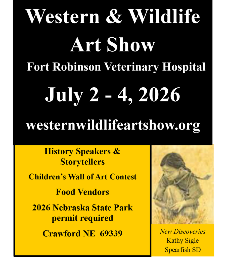 Ad for the Western and Wildlife Art Show at Fort Robinson State Park. Visit https://westernwildlifeartshow.org/ for more information.