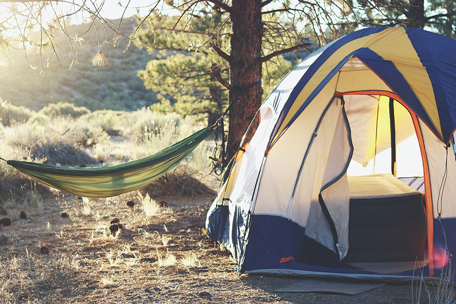 hammock outside a tent
